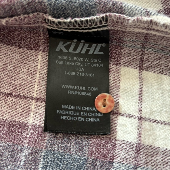 Kuhl plaid flannel shirt, purple and white, Women’s L - Picture 4 of 8